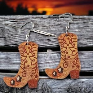 Wood Cowboy Boot Earrings Dangles